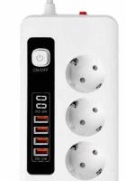 Сетевой фильтр F53-2PD 3 розетки 4USB 2Type-C 10А 3000W белый 1.8 м