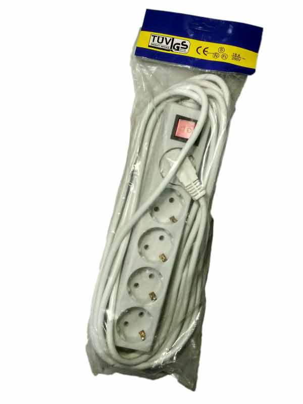Удлинитель сетевой 4 гнезда 3м 10A/2200Вт с заземлением с кнопкой TUV Удлинитель сетевой 4 гнезда 3м 10A/2200Вт с заземлением с кнопкой TUV