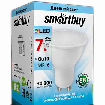 Лампа светодиодная SBL-GU10-07-40K-N 7 Вт  4000K дневной свет K Gu10 софит Smart Buy