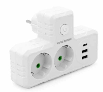 Разветвитель сетевой F303 2 розетки 2USB Type-C 10А 2500W белый